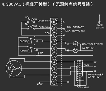 380VAC標(biāo)準(zhǔn)開關(guān)型<a href='http://m.tbzzf.cn/Product/diefa/diandongdiefa/' target='_blank'>電動<a href='http://m.tbzzf.cn/Product/diefa/' target='_blank'>蝶閥</a></a>接線圖